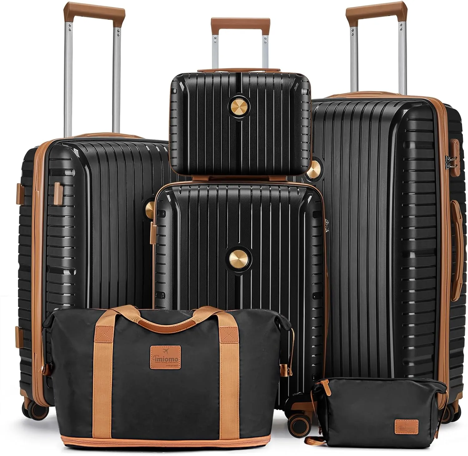 Joyway Luggage Sets 6 Piece PP Hardside Carry on Suitcase with Spinner Wheels and TSA Lock for Travel, Black Brown