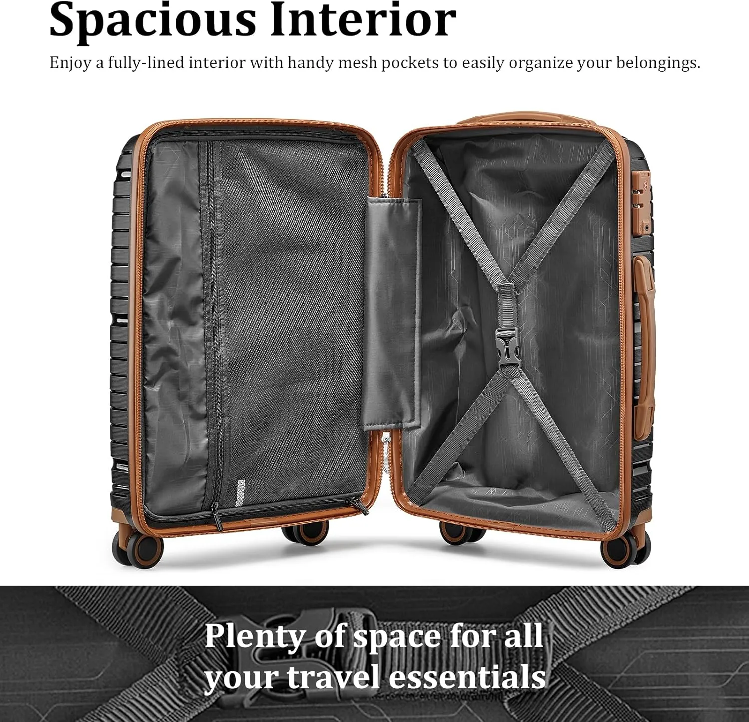 Joyway Luggage Sets 6 Piece PP Hardside Carry on Suitcase with Spinner Wheels and TSA Lock for Travel, Black Brown
