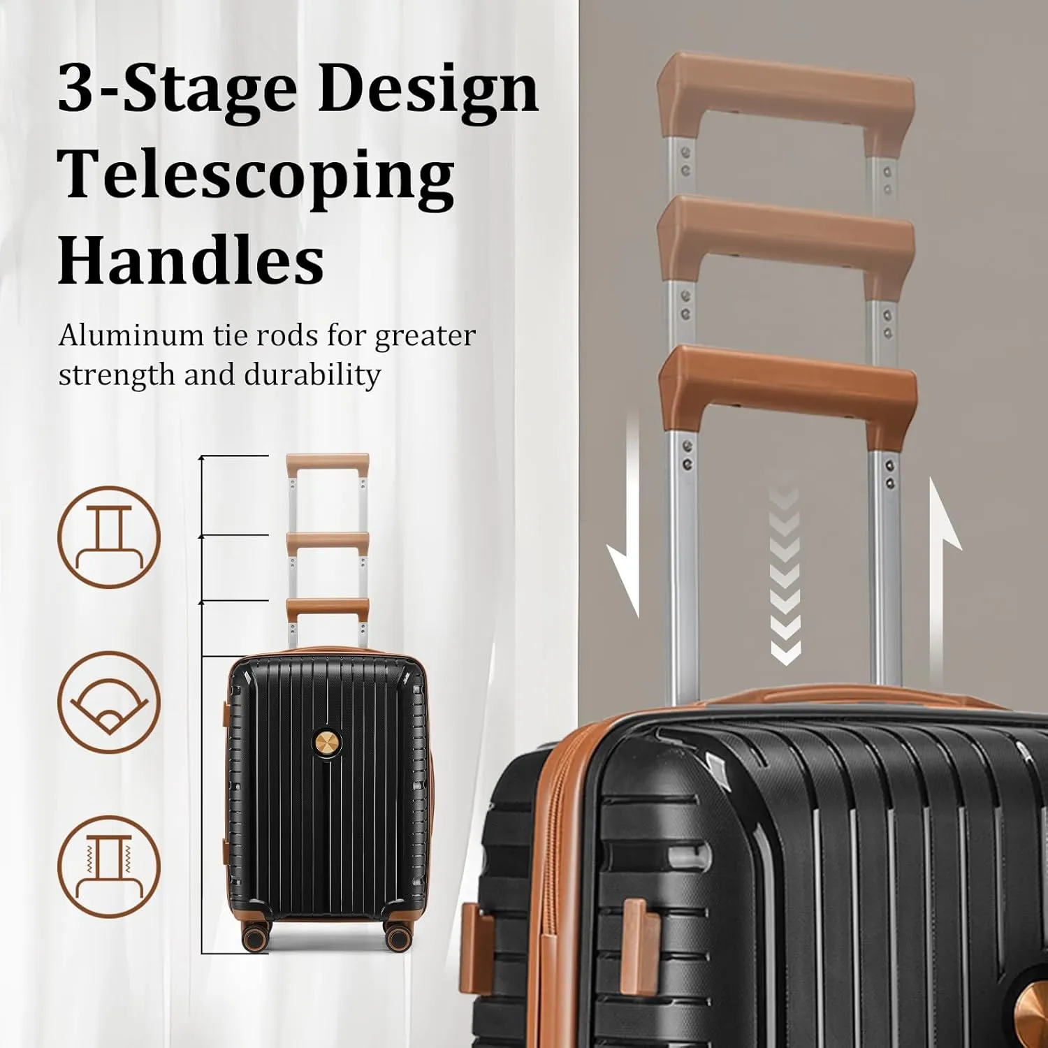 Joyway Luggage Sets 6 Piece PP Hardside Carry on Suitcase with Spinner Wheels and TSA Lock for Travel, Black Brown