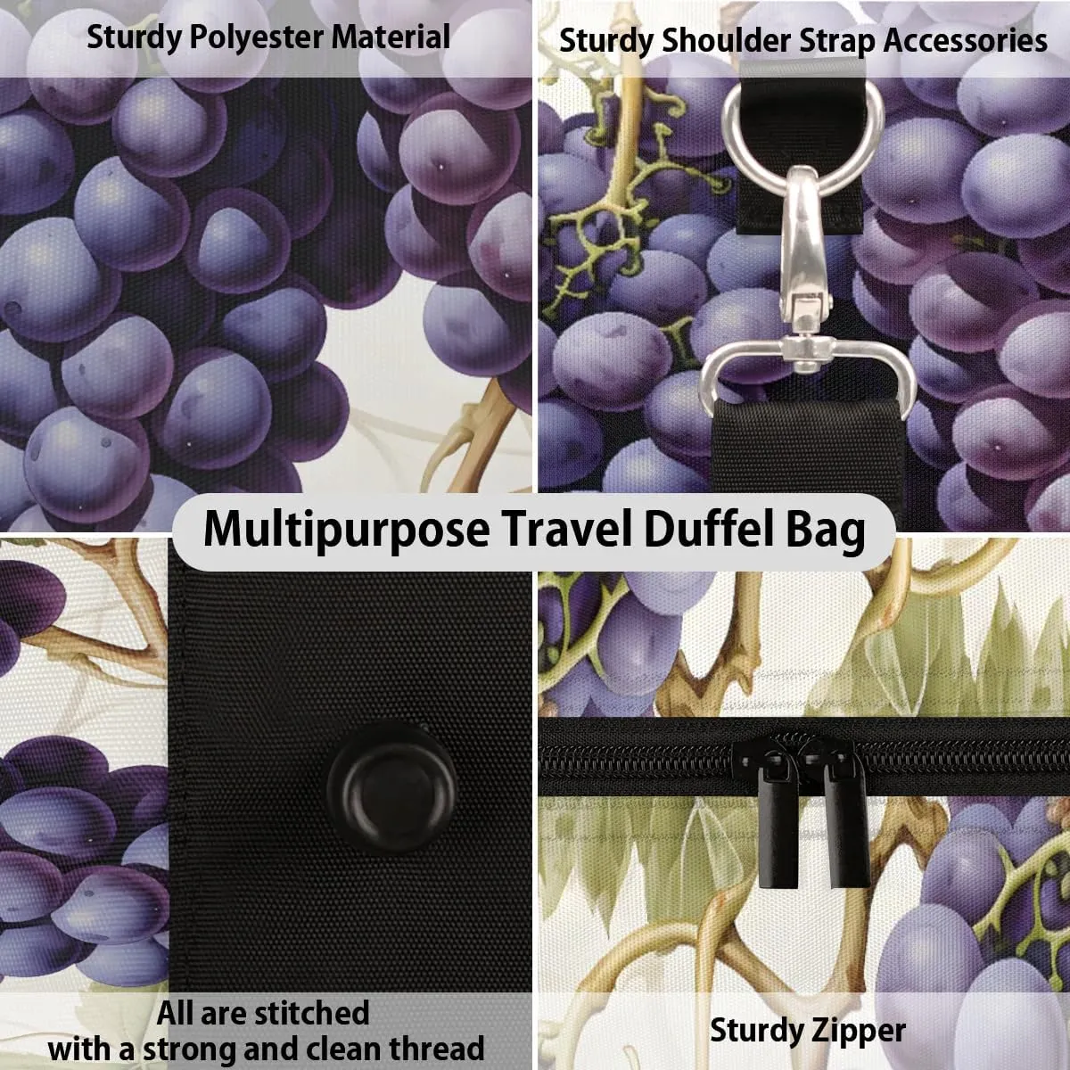 Juicy Grape Foldable Lightweight Duffle Bag for Travel - Waterproof Carry On Bags for Airplanes, Travel Duffel Bags for Gym, Weekend