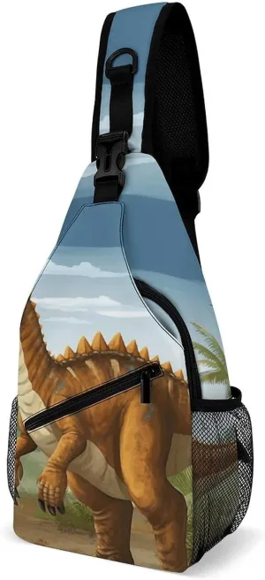 Jurassic Period Dinosaur Crossbody Sling Bag for Women Men Casual Sling Backpack Travel Chest Bag Lightweight Chest Pack Man Purse Shoulder Bags Side Backpack Daypack for Travel Hiking Cycling