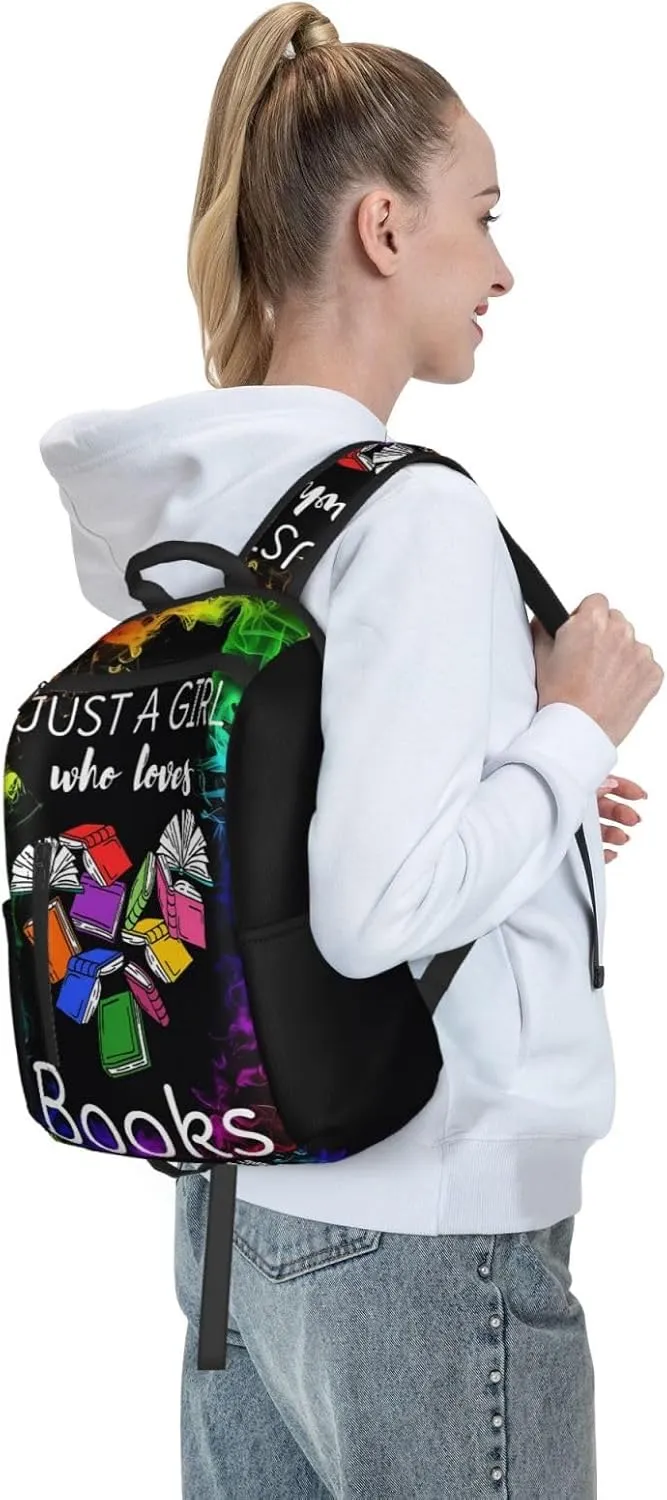Just A Women Who Loves Books Travel Laptop Backpack Casual Backpacks Double Shoulder Daypack Notebook Rucksack Work Bags Sports Bag for Gym Hiking Camping Beach