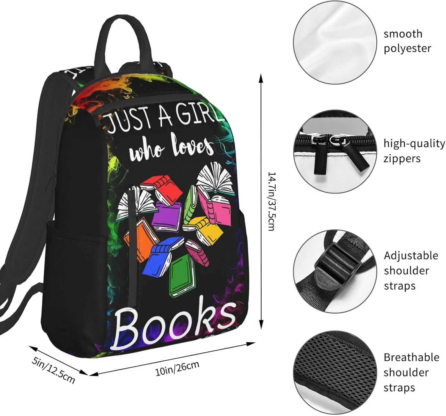 Just A Women Who Loves Books Travel Laptop Backpack Casual Backpacks Double Shoulder Daypack Notebook Rucksack Work Bags Sports Bag for Gym Hiking Camping Beach