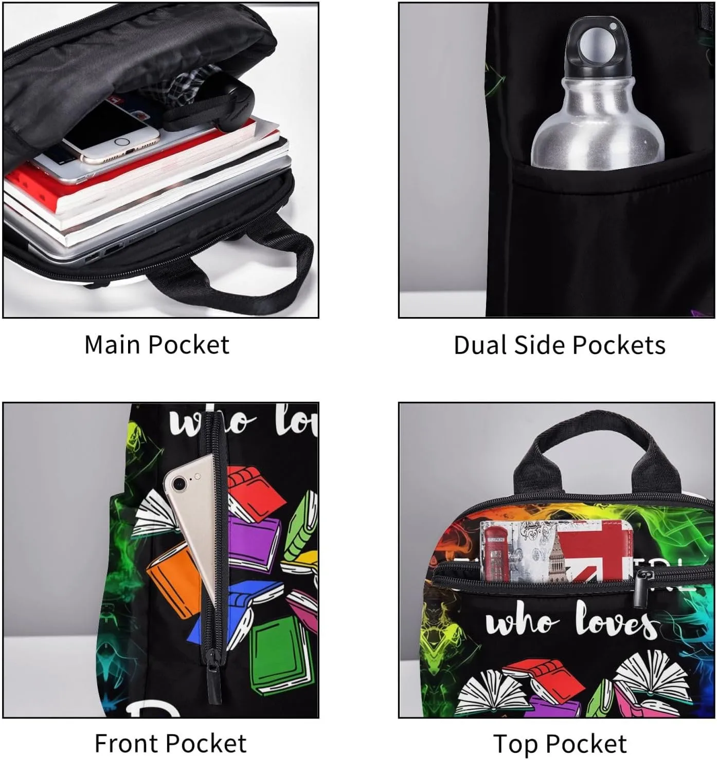 Just A Women Who Loves Books Travel Laptop Backpack Casual Backpacks Double Shoulder Daypack Notebook Rucksack Work Bags Sports Bag for Gym Hiking Camping Beach