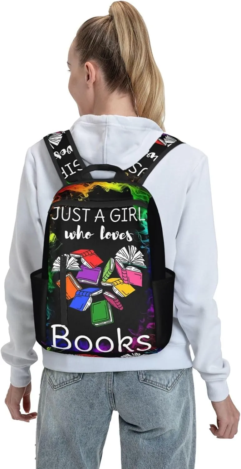 Just A Women Who Loves Books Travel Laptop Backpack Casual Backpacks Double Shoulder Daypack Notebook Rucksack Work Bags Sports Bag for Gym Hiking Camping Beach