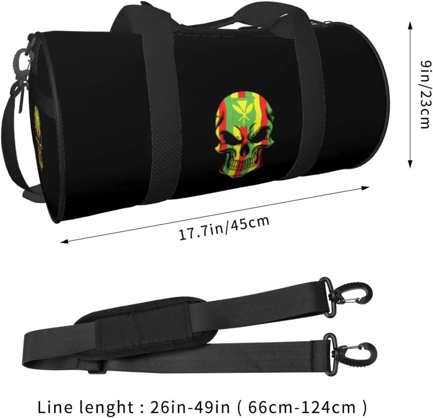 Kanaka Maoli Native Hawaiian Flag Skull Travel Luggage Duffel Bag Sports Rolling Foldable Duffel Bag, Black