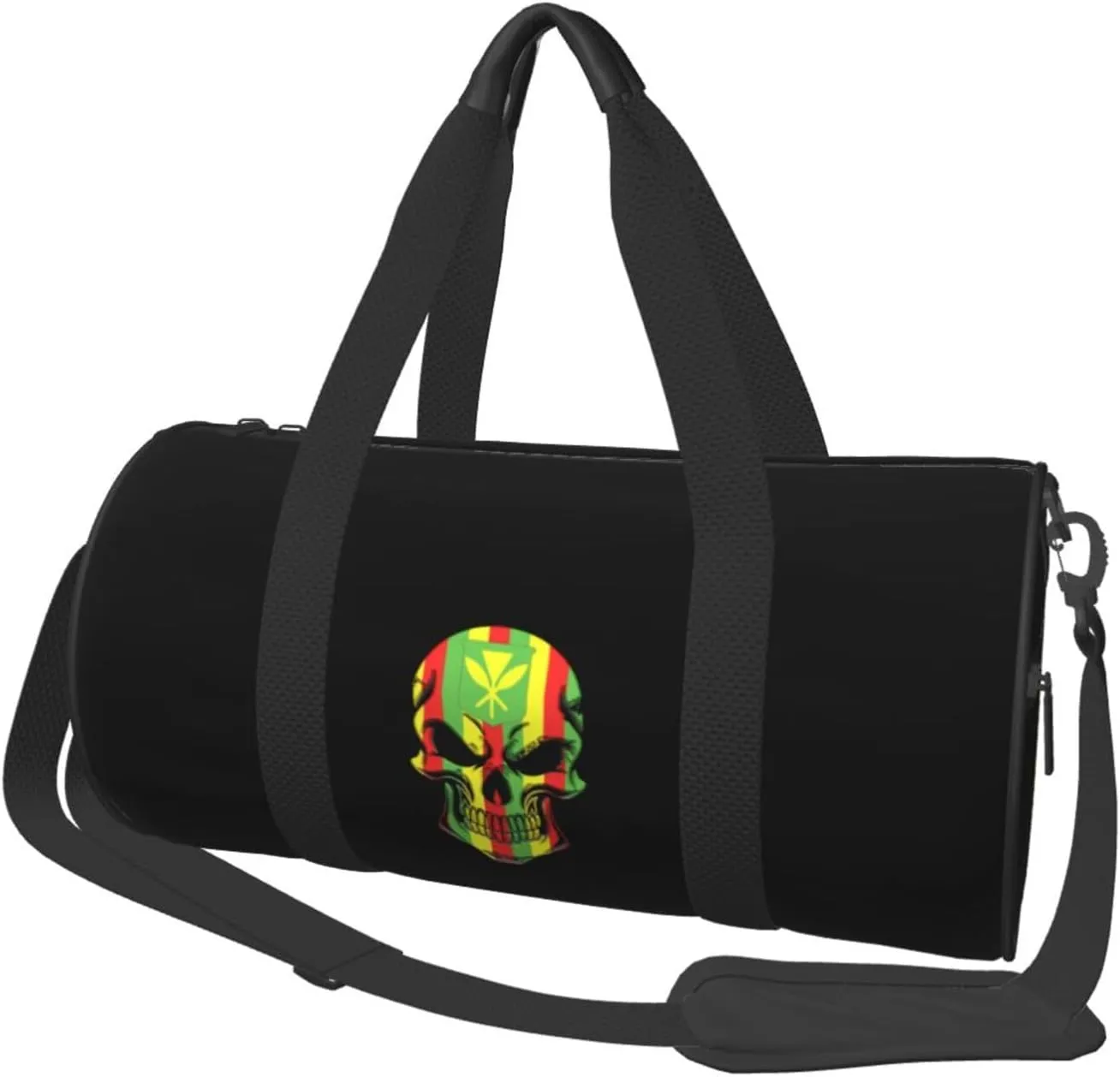 Kanaka Maoli Native Hawaiian Flag Skull Travel Luggage Duffel Bag Sports Rolling Foldable Duffel Bag, Black