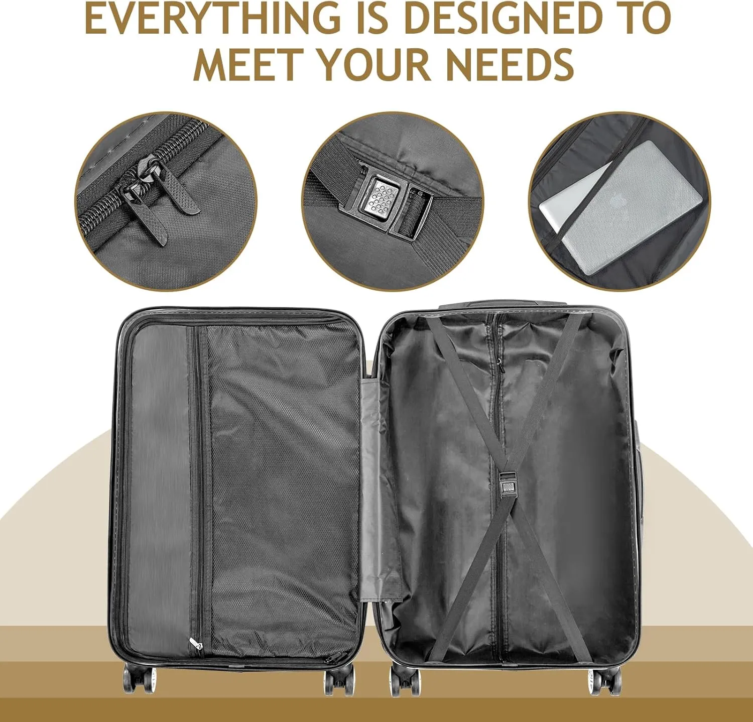 Karl home Luggage Set of 4 Hardside Suitcase Sets with TSA Lock 4 Spinner Wheels, ABS Lightweight Trolley Travel Case for Carry On Check-in Business Trip, Yellow (16/20/24/28)
