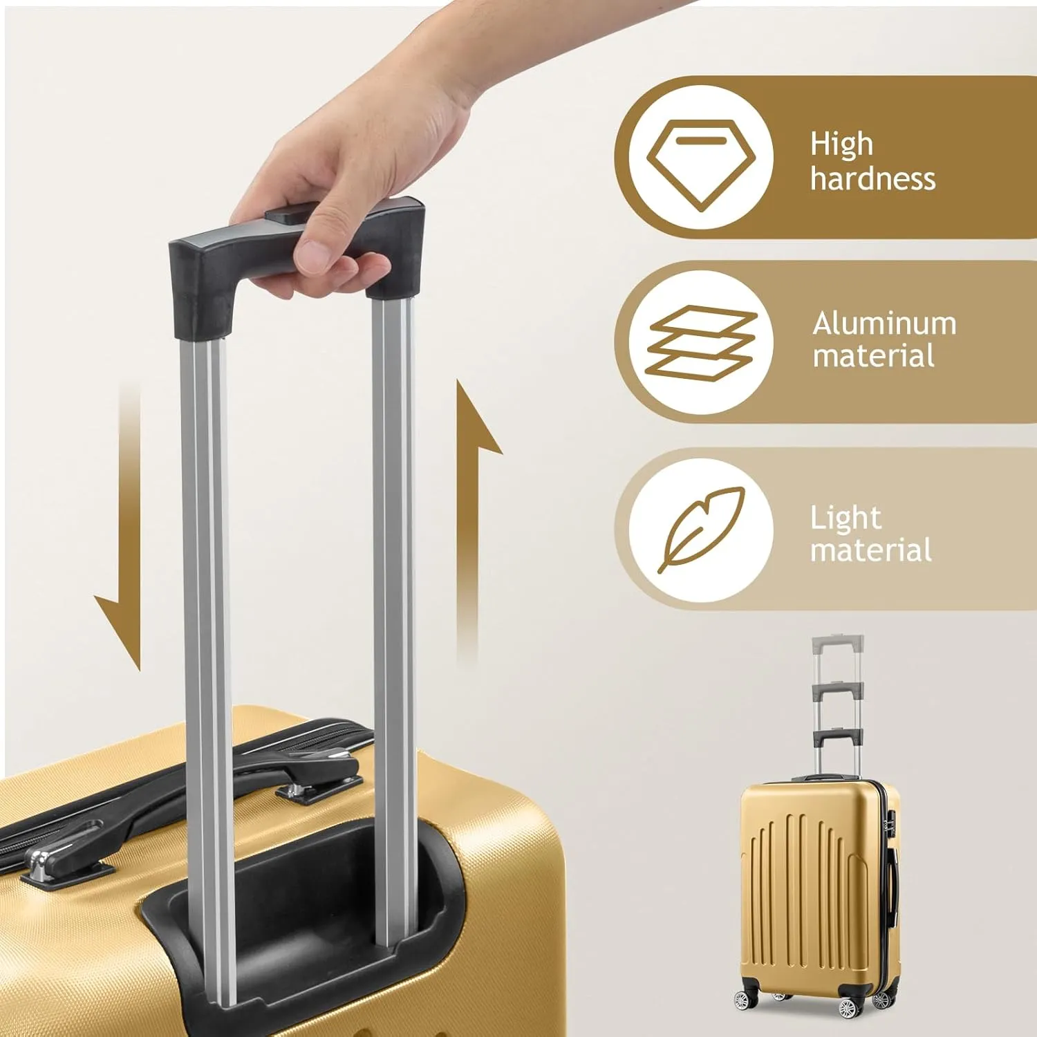 Karl home Luggage Set of 4 Hardside Suitcase Sets with TSA Lock 4 Spinner Wheels, ABS Lightweight Trolley Travel Case for Carry On Check-in Business Trip, Yellow (16/20/24/28)
