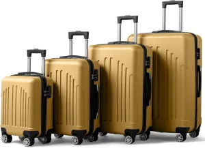 Karl home Luggage Set of 4 Hardside Suitcase Sets with TSA Lock 4 Spinner Wheels, ABS Lightweight Trolley Travel Case for Carry On Check-in Business Trip, Yellow (16/20/24/28)