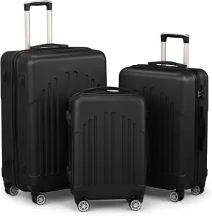 Karl home Luggage Sets 3 Piece, PC ABS Hardside Suitcase Set with Double Spinner Wheels & TSA Lock for Travel Business, 3-Piece Set (20/24/28), Black
