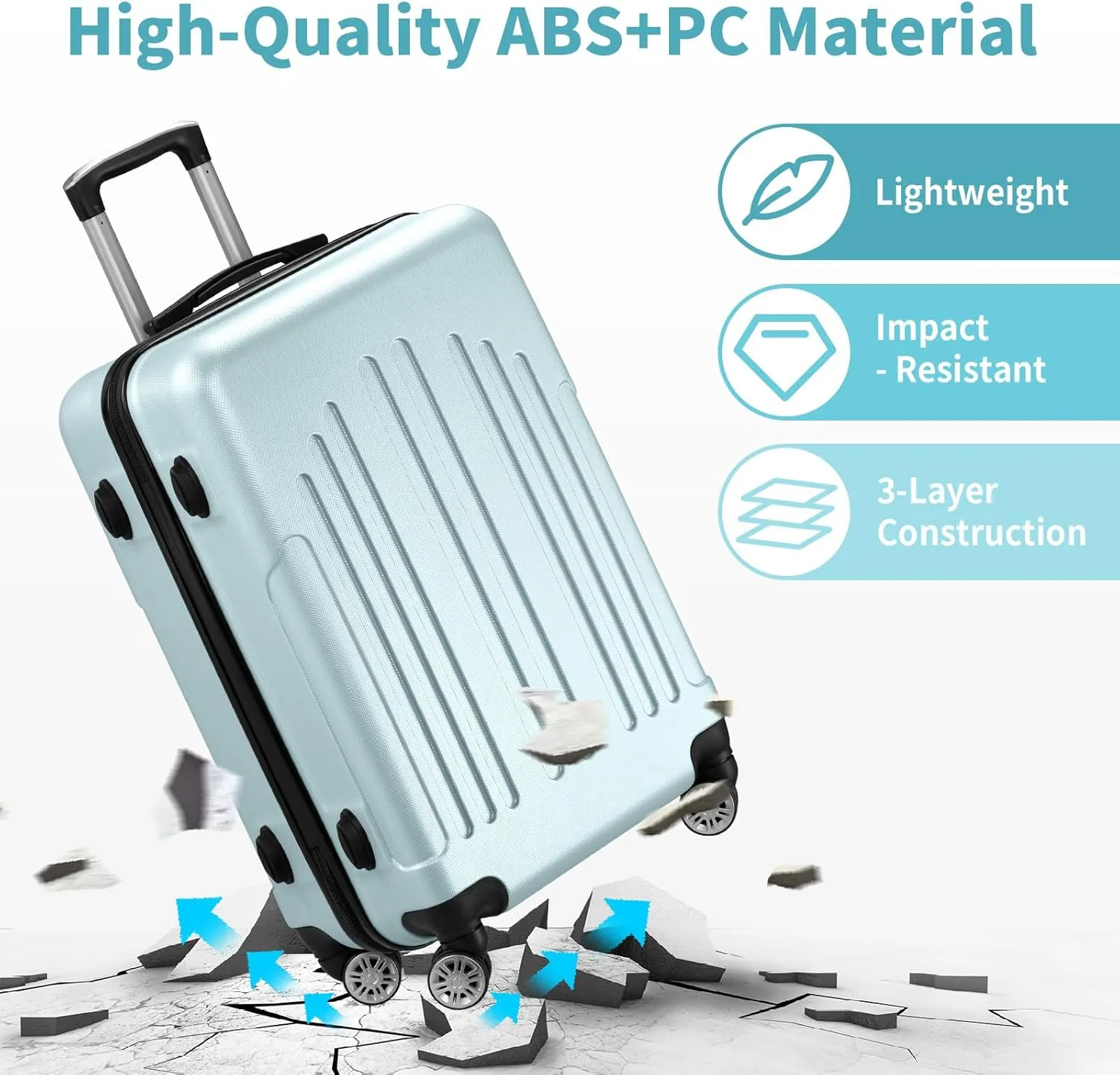 Karl home Luggage Sets 3 Piece, PC ABS Hardside Suitcase Set with Double Spinner Wheels & TSA Lock for Travel Business, 3-Piece Set (20/24/28), Mint Green