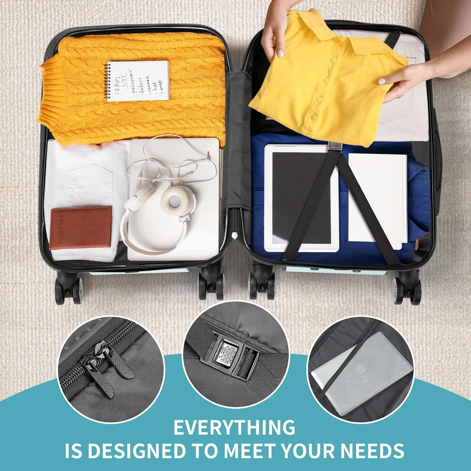 Karl home Luggage Sets 3 Piece, PC ABS Hardside Suitcase Set with Double Spinner Wheels & TSA Lock for Travel Business, 3-Piece Set (20/24/28), Mint Green