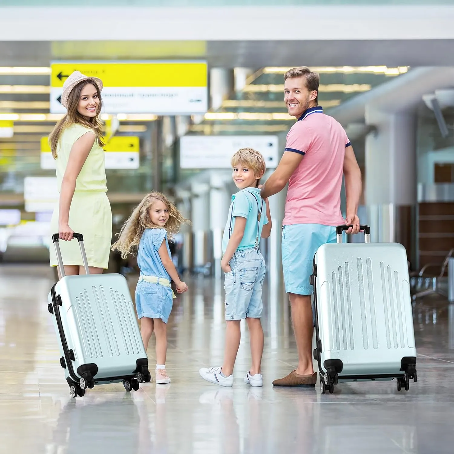 Karl home Luggage Sets 3 Piece, PC ABS Hardside Suitcase Set with Double Spinner Wheels & TSA Lock for Travel Business, 3-Piece Set (20/24/28), Mint Green