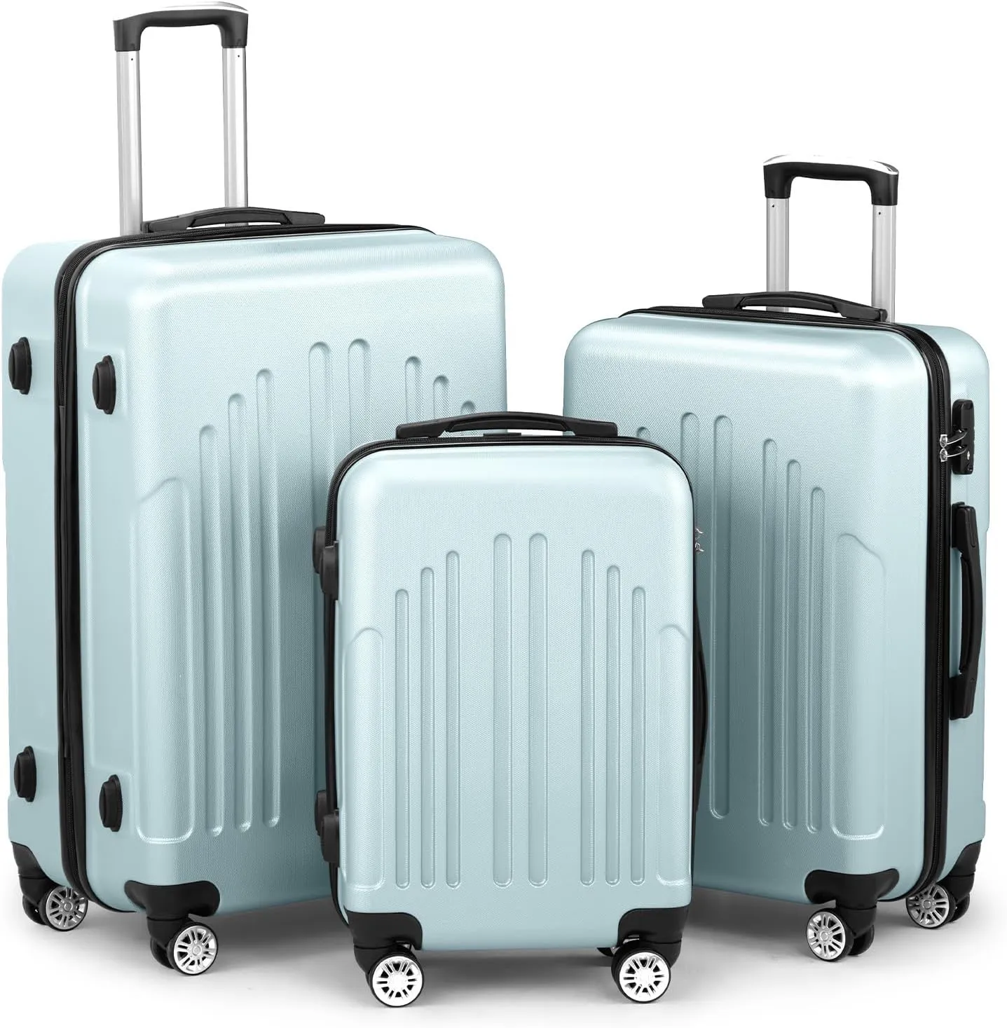 Karl home Luggage Sets 3 Piece, PC ABS Hardside Suitcase Set with Double Spinner Wheels & TSA Lock for Travel Business, 3-Piece Set (20/24/28), Mint Green