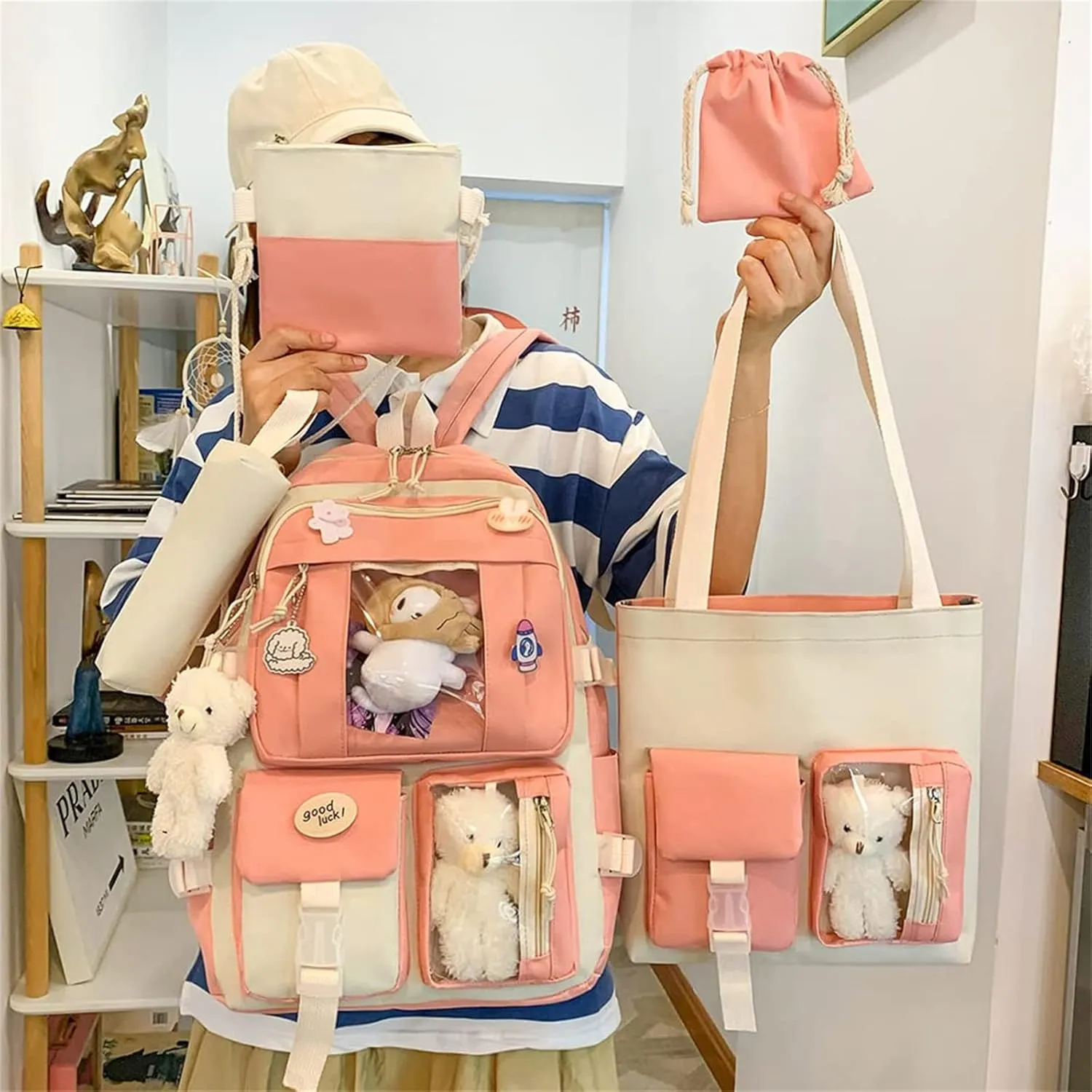KAWAII Backpack SET 5 Pcs School Backpack Cute Aesthetic BackpackSet Aesthetic School Bags Cute Bookbag