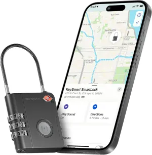 KeySmart SmartLock Tracking Luggage Locks TSA Approved - Compatible with Apple Find My App, Bluetooth GPS Tracker, Water Resistant, Lock Your Suitcases and Keep Track of it