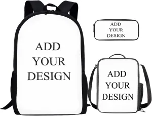 Kids Backpack Set of 3 School Bag Lunch Bag Pencil Case 17 Inche Bookbag You Can Add Your Photo Name Cute Kindergarten Backpacks for Teens Girls Elementary Students