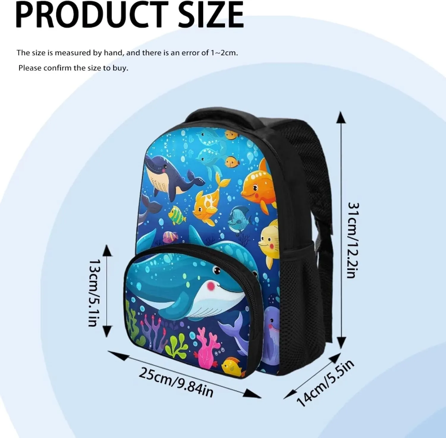 Kids Backpacks, 12 inch Cartoon Sea Animals Lightweight Preschool Elementary School Backpack for Boys Girls, CZA61