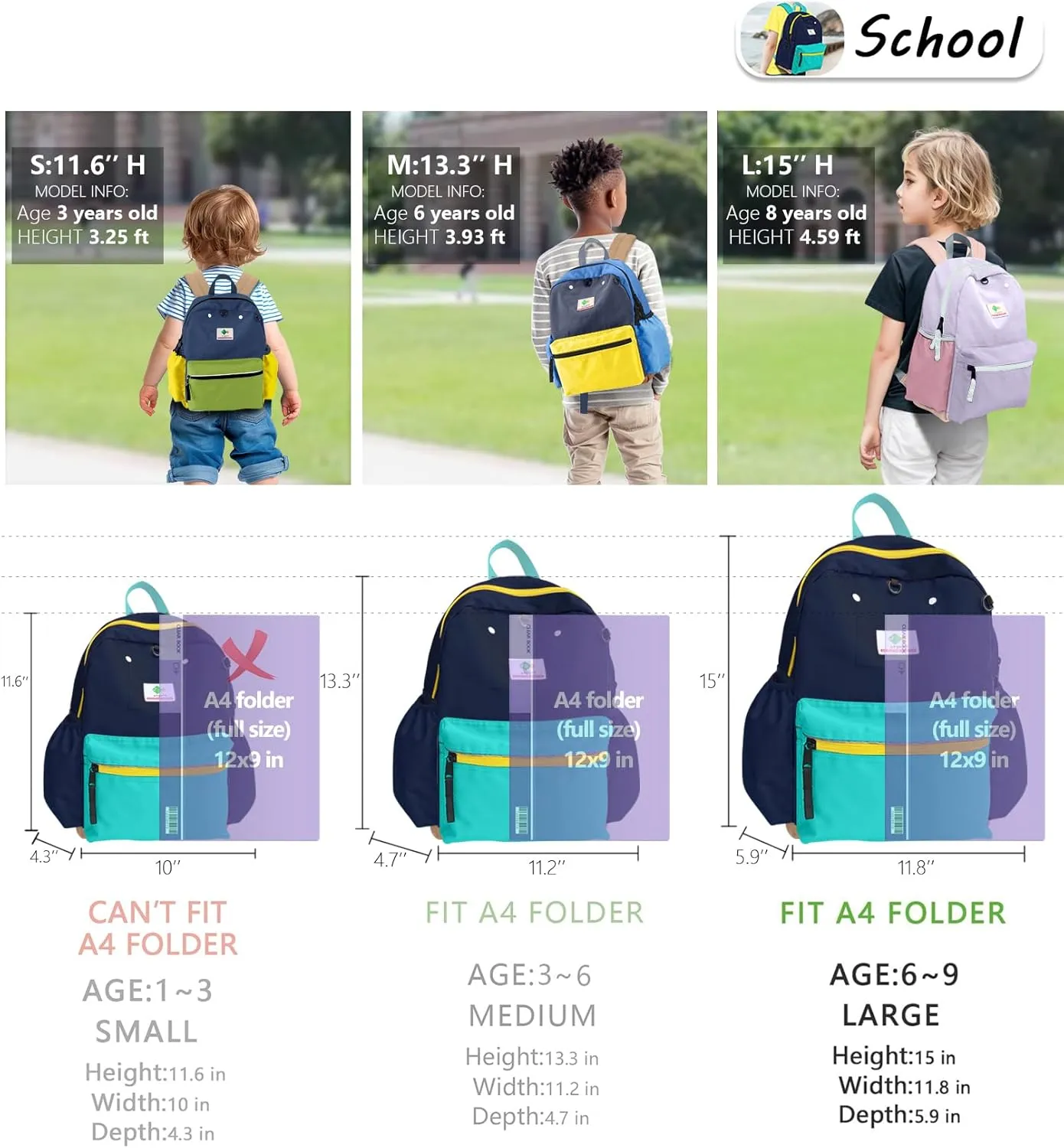 Kids Backpacks For Girls Boys, Backpack Kindergarten Elementary School, Bookbag Backpack For Kids, For School & Travel, Small Kids Child Toddler Backpack, 15" H, For Kids 6-9 Large