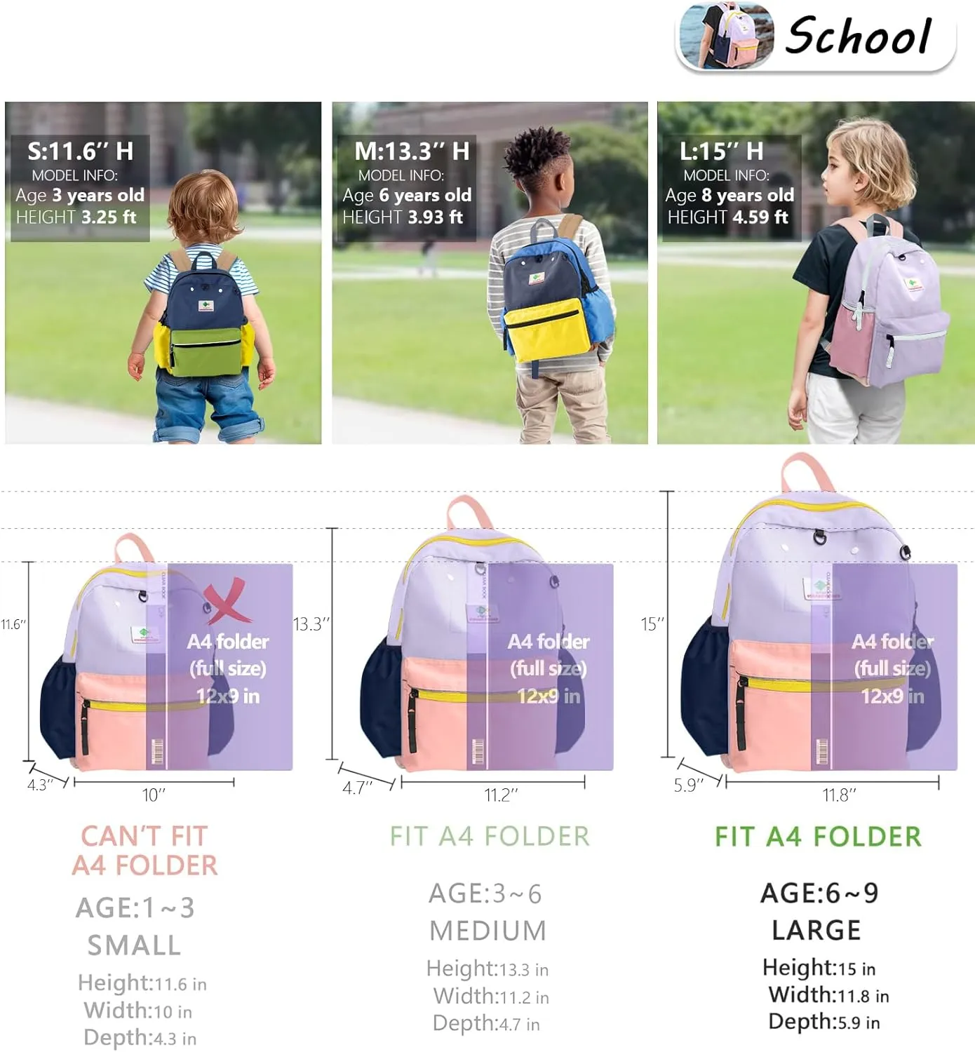 Kids Backpacks For Girls Boys, Backpack Kindergarten Elementary School, Bookbag Backpack For Kids, For School & Travel, Small Kids Child Toddler Backpack, 15" H, For Kids 6-9 Large
