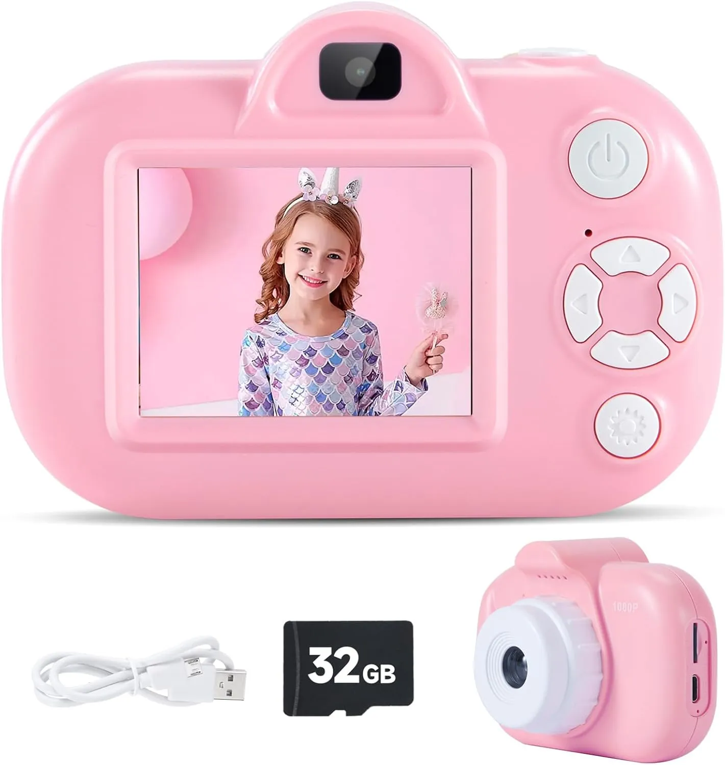 Kids Camera for Girls Toys Age 4-5, Camera for Kids Outdoor Toys, 1080p HD Video Selfie Kids Digital Camera with 32G SD Card