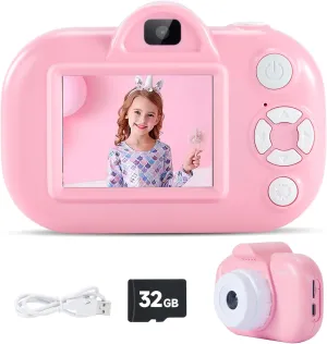 Kids Camera for Girls Toys Age 4-5, Camera for Kids Outdoor Toys, 1080p HD Video Selfie Kids Digital Camera with 32G SD Card