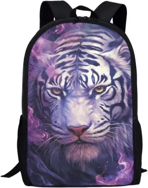 Kids Cute Animal School Backpack 17 Inch Black Lightweight Sturdy Soft Padded Cool Tiger Backpack for Girls Boys Trendy Personalized Bookbag with Mesh Pocket Children Travel Outing Daypack