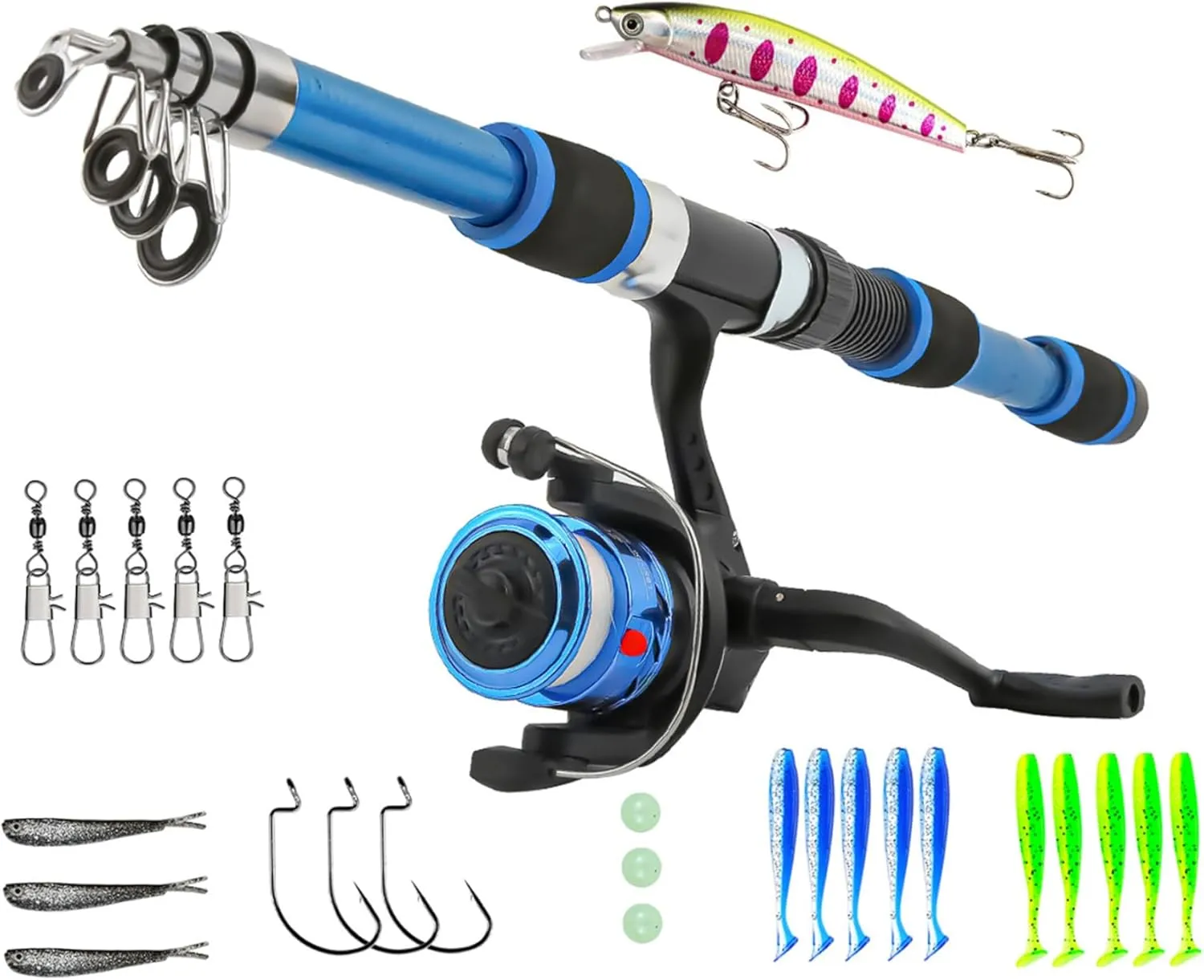 Kids Fishing Pole, Telescopic Fishing Rod and Reel Combos, Light Weight Gear for Youth and Beginner