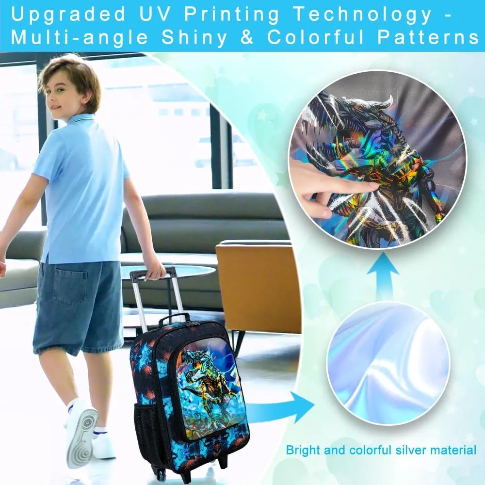 Kids Luggage for Boys and Girls, Cute Dinosaur Unicorn Rolling Wheels Suitcase for Toddler Children