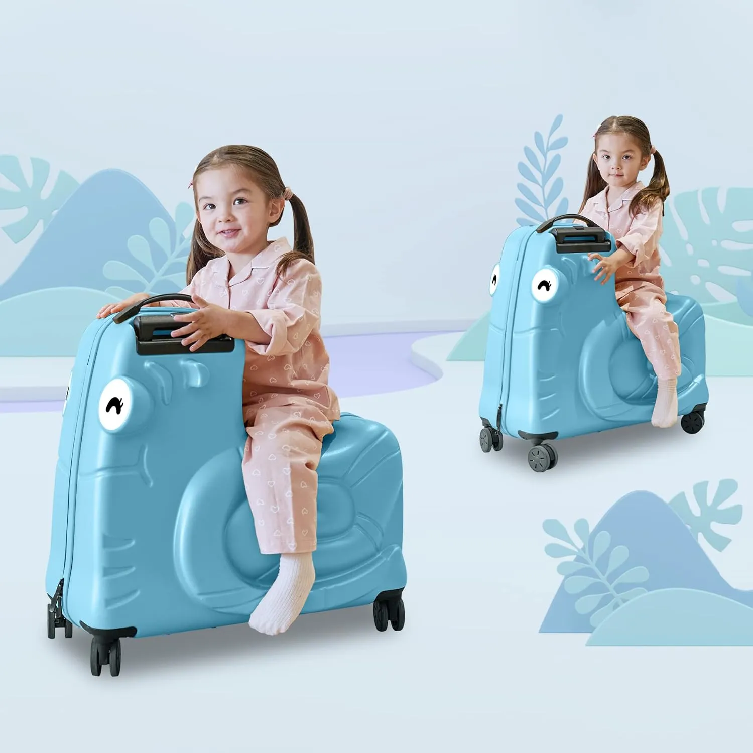 Kids Luggage, Kids Ride-on Luggage with Spinner Wheels Suitcase, Kid's Ride-On Suitcase Help Your Child Relax, Carry On Trolley Luggage with Password Lock, 22"