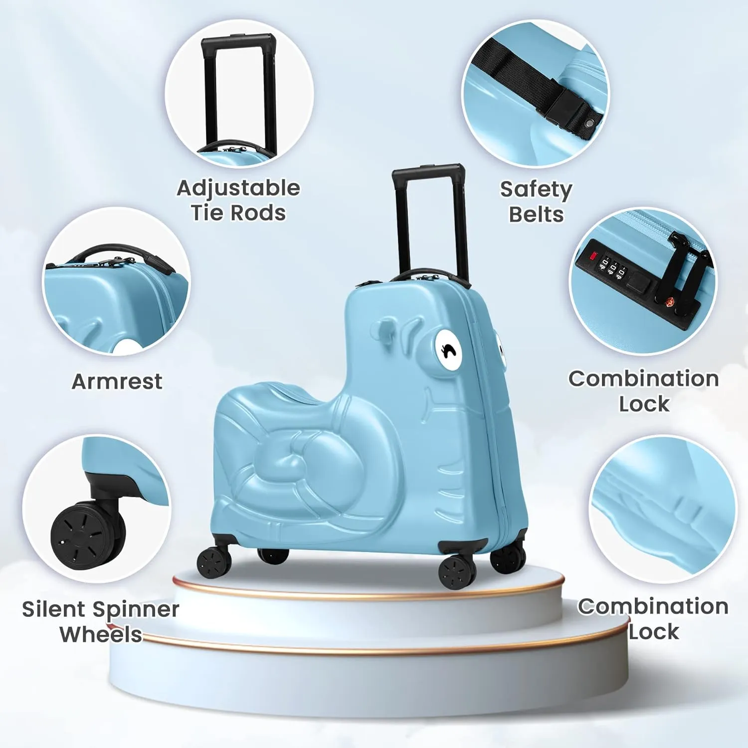 Kids Luggage, Kids Ride-on Luggage with Spinner Wheels Suitcase, Kid's Ride-On Suitcase Help Your Child Relax, Carry On Trolley Luggage with Password Lock, 22"