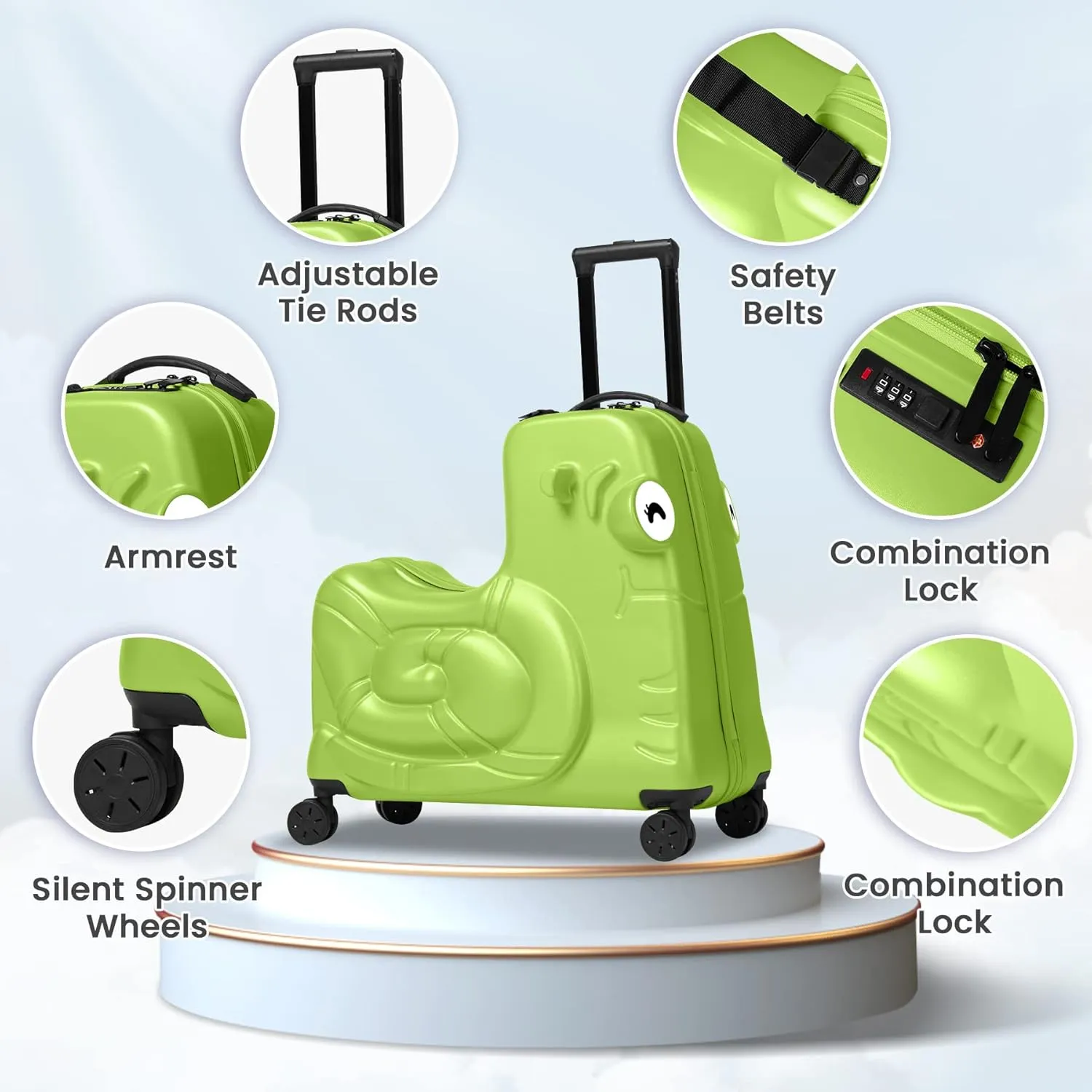 Kids Luggage, Kids Ride-on Luggage with Spinner Wheels Suitcase, Kid's Ride-On Suitcase Help Your Child Relax, Carry On Trolley Luggage with Password Lock, 22"