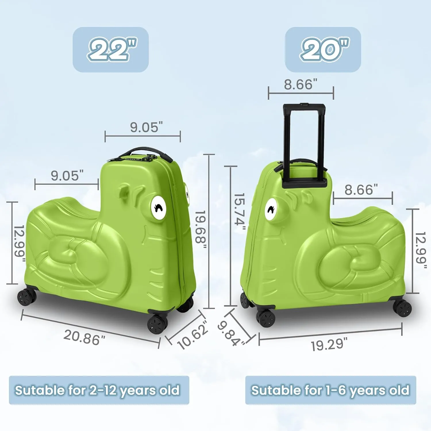 Kids Luggage, Kids Ride-on Luggage with Spinner Wheels Suitcase, Kid's Ride-On Suitcase Help Your Child Relax, Carry On Trolley Luggage with Password Lock, 22"