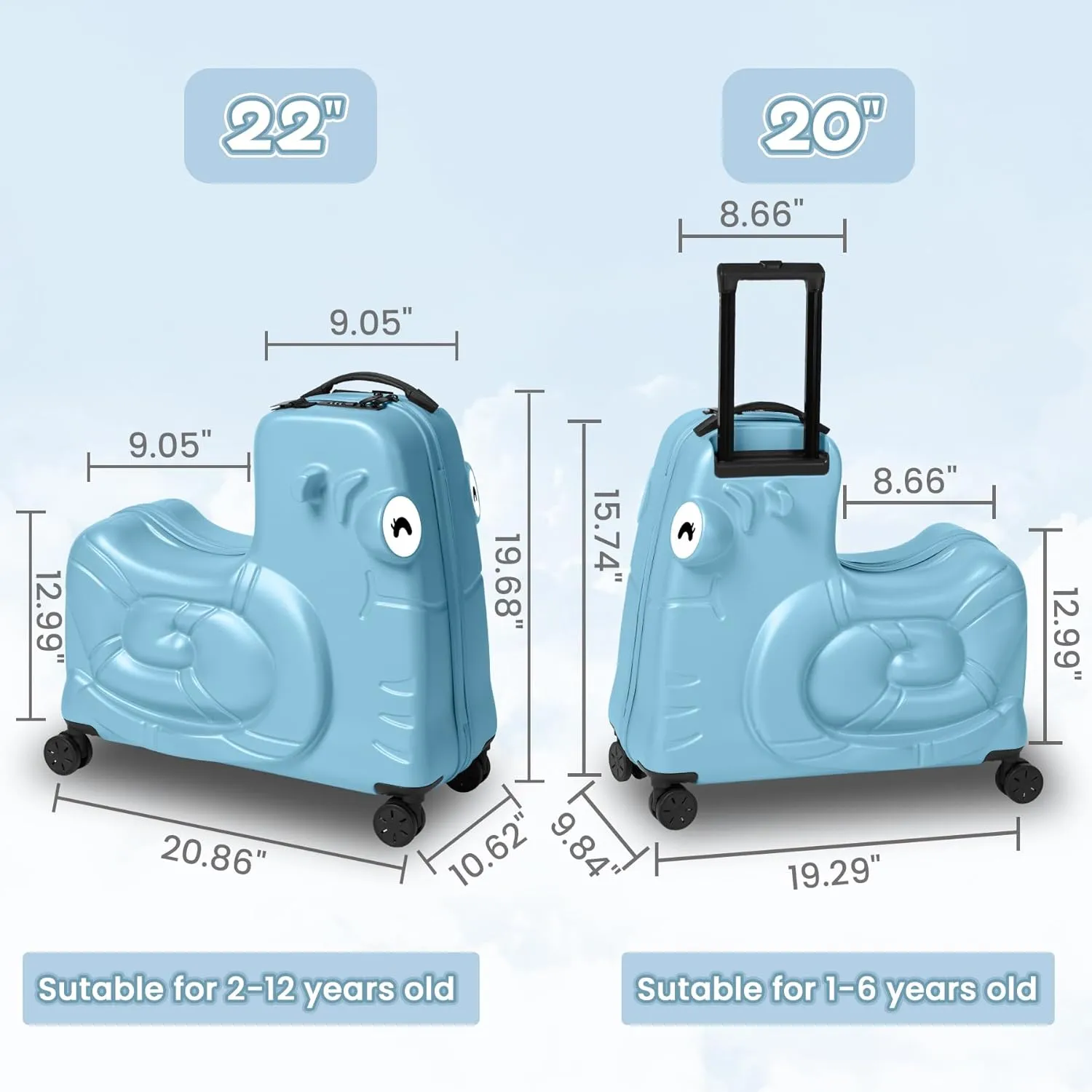 Kids Luggage, Kids Ride-on Luggage with Spinner Wheels Suitcase, Kid's Ride-On Suitcase Help Your Child Relax, Carry On Trolley Luggage with Password Lock, 22"
