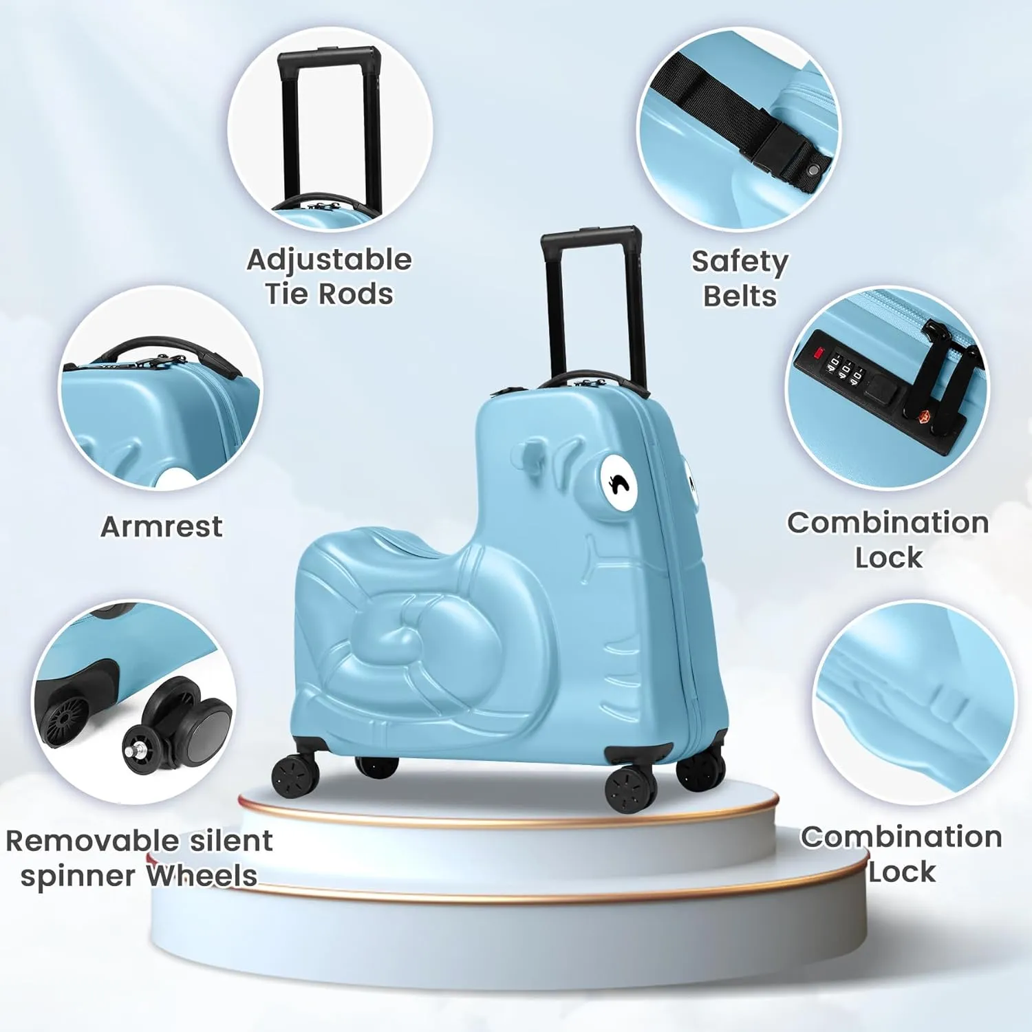 Kids Luggage, Kids Ride-on Luggage with Spinner Wheels Suitcase, Kid's Ride-On Suitcase Help Your Child Relax, Carry On Trolley Luggage with Password Lock (Blue, 20 inches)