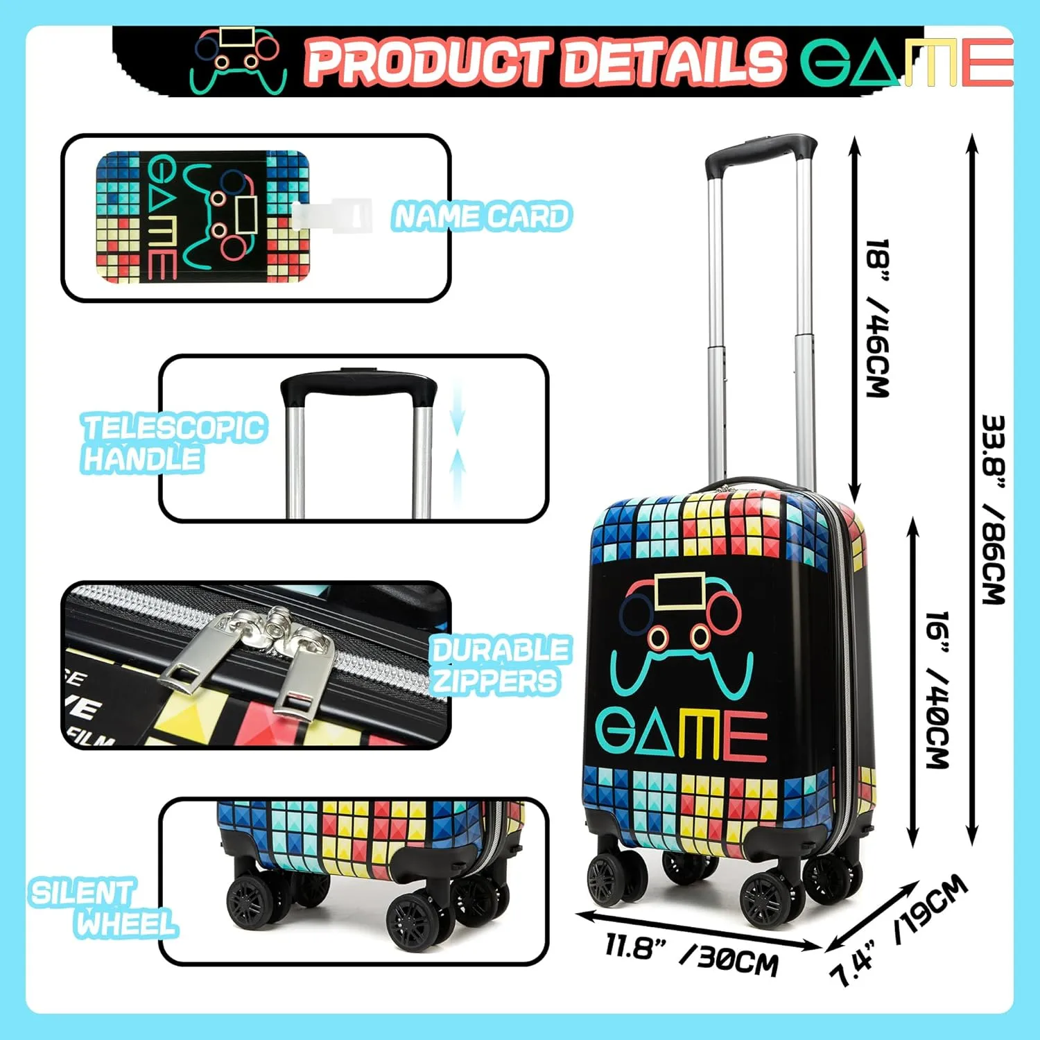 Kid’s Luggage Set 2 Piece Suitcase Set 16’’ Hardside Luggage with Spinner Wheels Girls Boys Carry on Luggage Travel Rolling Luggage Airline Approved
