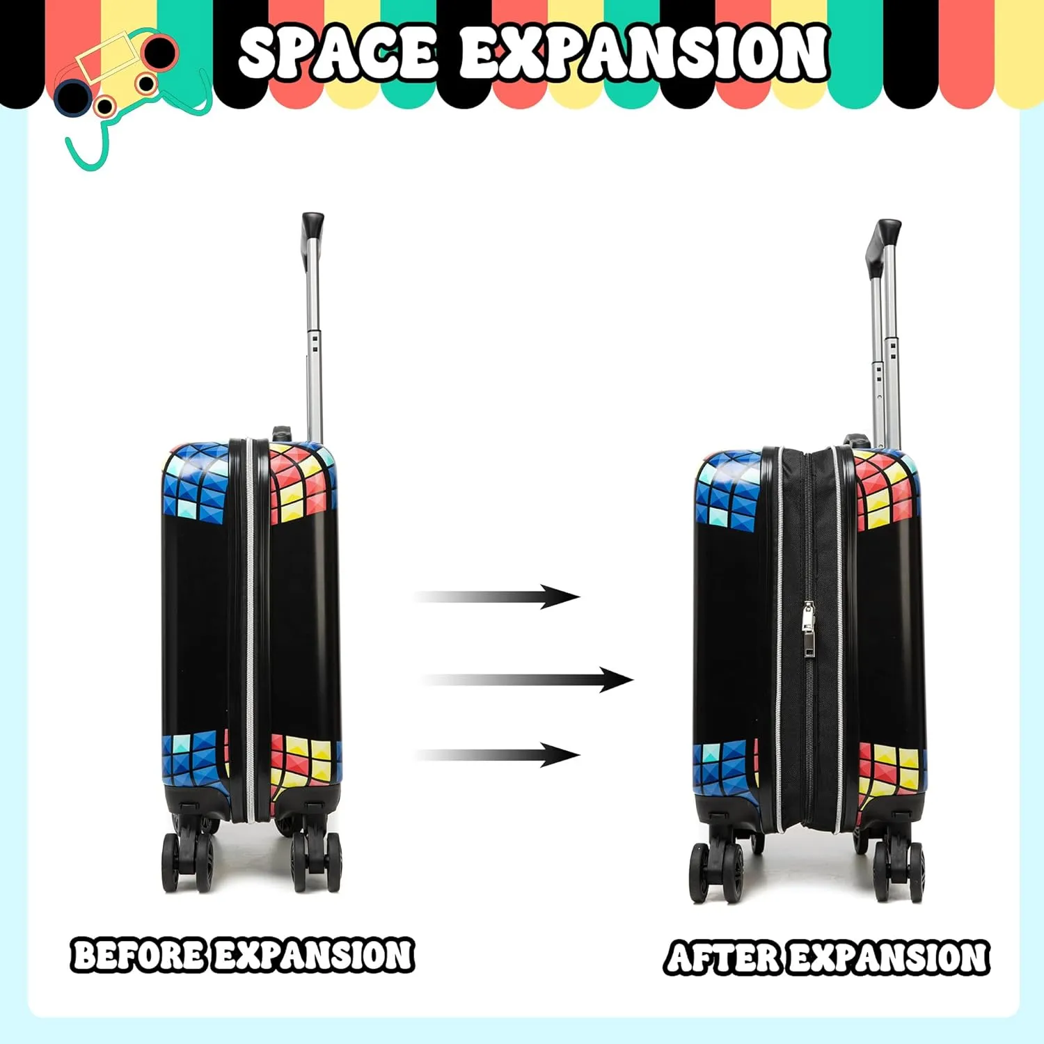 Kid’s Luggage Set 2 Piece Suitcase Set 16’’ Hardside Luggage with Spinner Wheels Girls Boys Carry on Luggage Travel Rolling Luggage Airline Approved