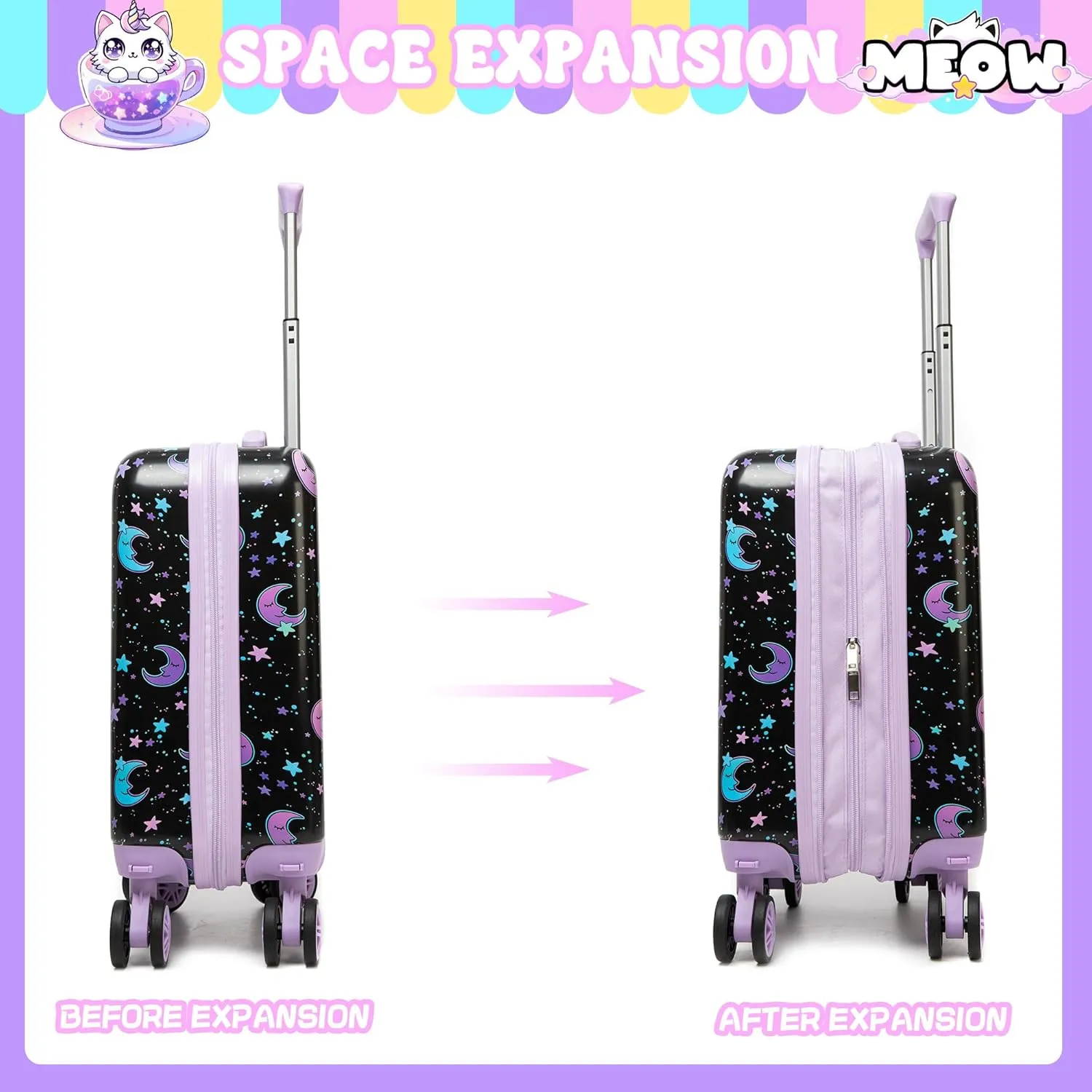 Kid’s Luggage Set 2 Piece Suitcase Set 16’’ Hardside Luggage with Spinner Wheels Girls Carry on Toddler Luggage Travel Rolling Luggage Airline Approved