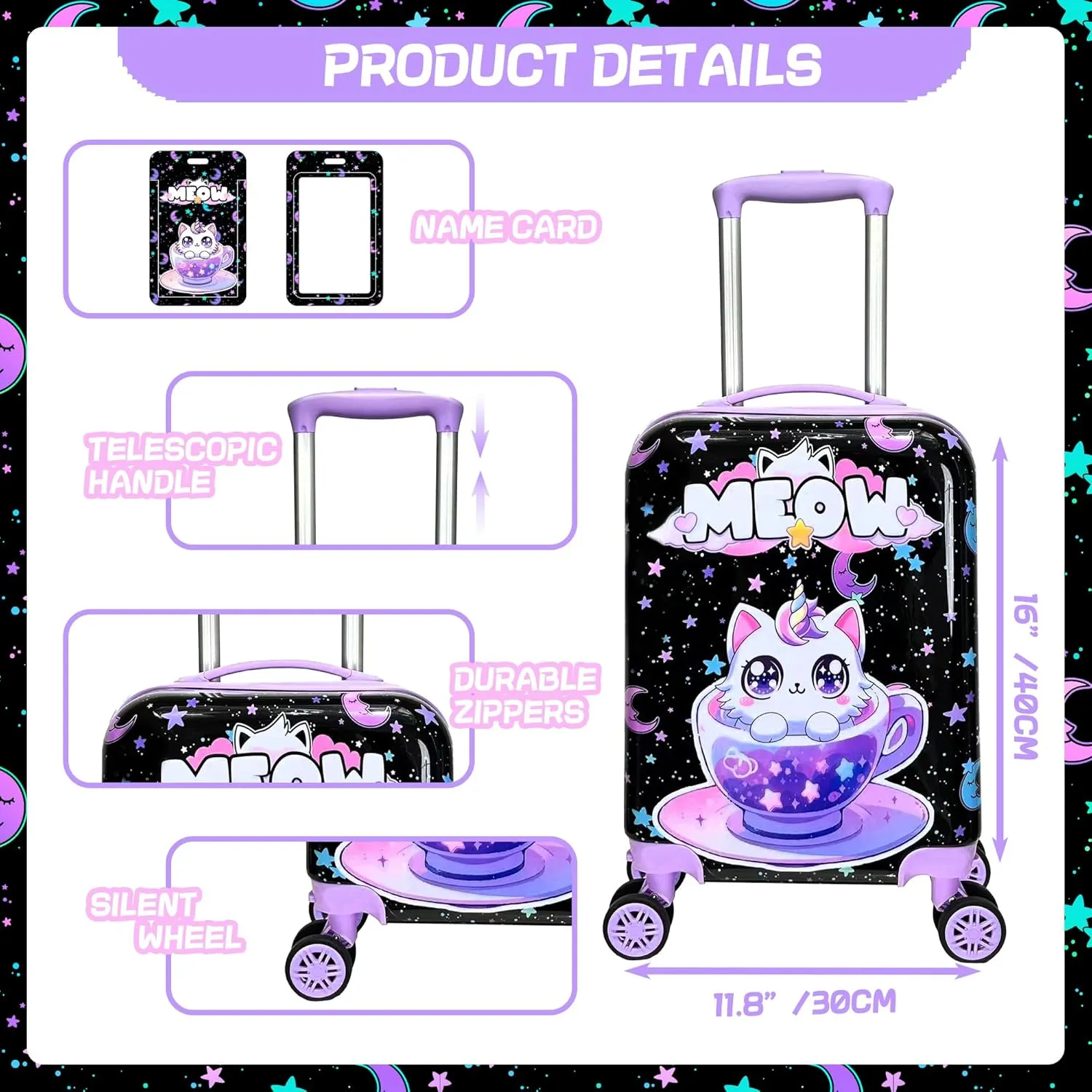 Kid’s Luggage Set 2 Piece Suitcase Set 16’’ Hardside Luggage with Spinner Wheels Girls Carry on Toddler Luggage Travel Rolling Luggage Airline Approved