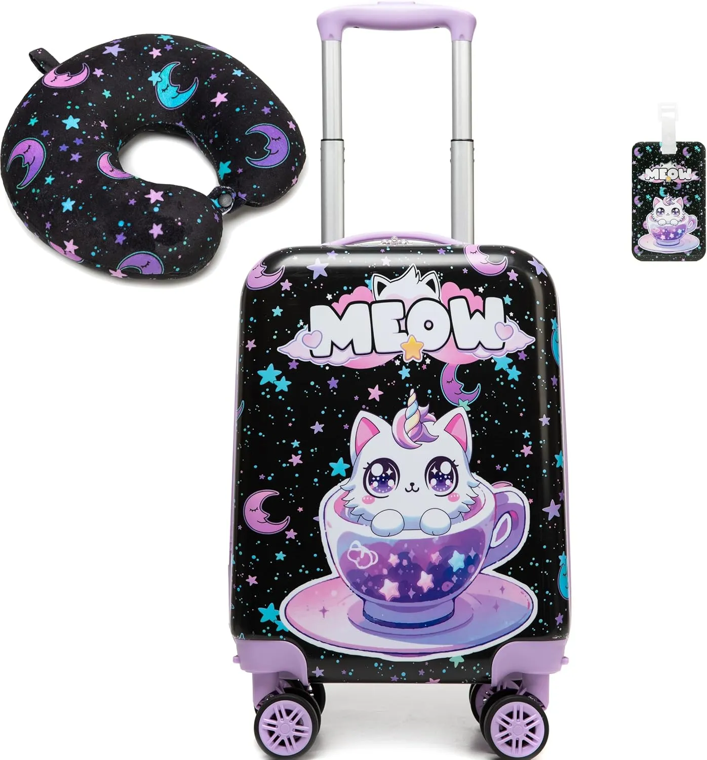 Kid’s Luggage Set 2 Piece Suitcase Set 16’’ Hardside Luggage with Spinner Wheels Girls Carry on Toddler Luggage Travel Rolling Luggage Airline Approved