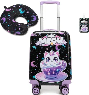 Kid’s Luggage Set 2 Piece Suitcase Set 16’’ Hardside Luggage with Spinner Wheels Girls Carry on Toddler Luggage Travel Rolling Luggage Airline Approved