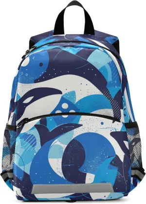 Killer Whale on Blue Backpacks for Kindergarten Multifunctional Mini Bookbag for Primary School Travel Daypack