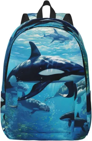 Killer Whales Swim Along Classic Style Backpacks Travel Bag For Men Women Lightweight Back Pack With Laptop Compartmen