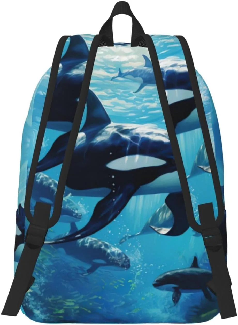 Killer Whales Swim Along Classic Style Backpacks Travel Bag For Men Women Lightweight Back Pack With Laptop Compartmen