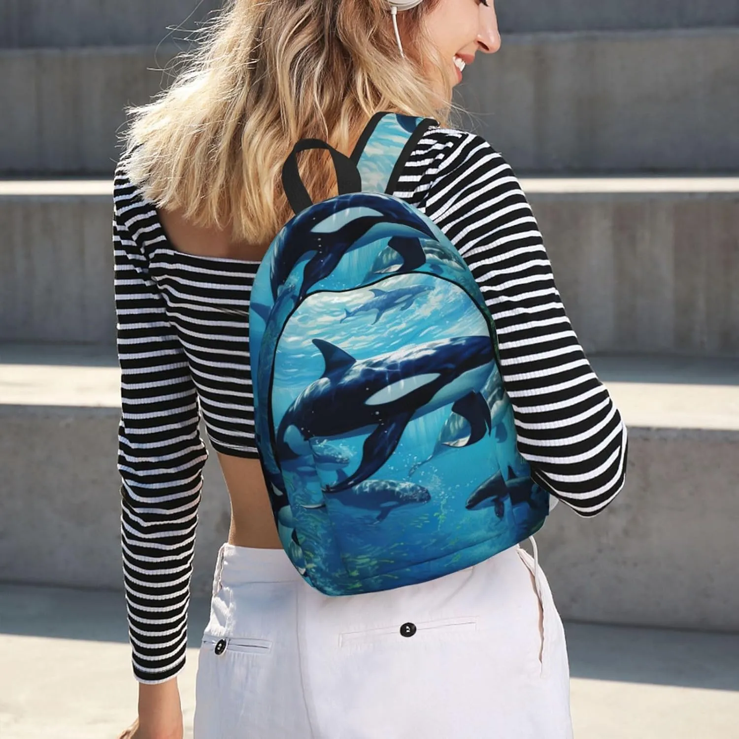 Killer Whales Swim Along Classic Style Backpacks Travel Bag For Men Women Lightweight Back Pack With Laptop Compartmen