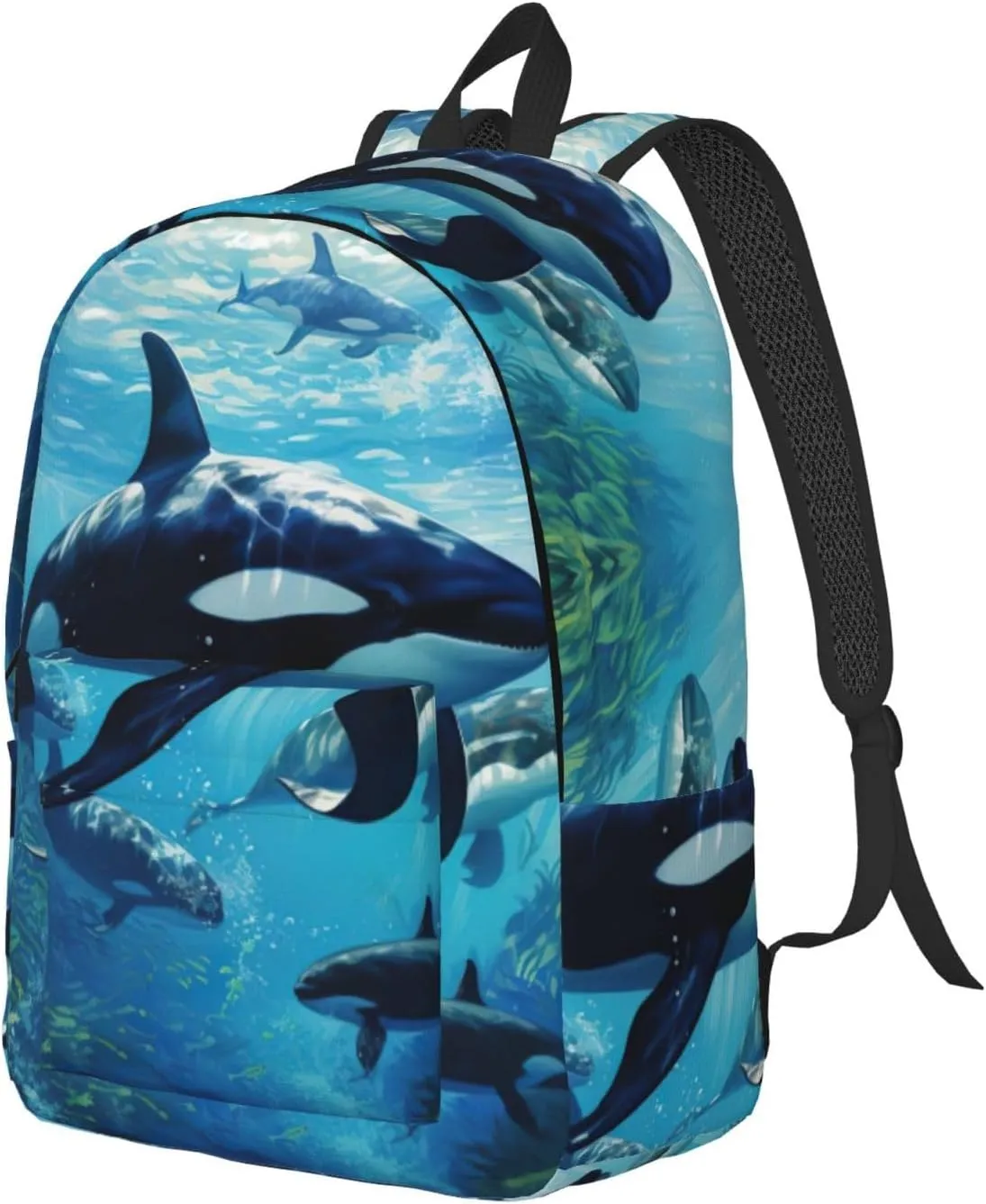 Killer Whales Swim Along Classic Style Backpacks Travel Bag For Men Women Lightweight Back Pack With Laptop Compartmen