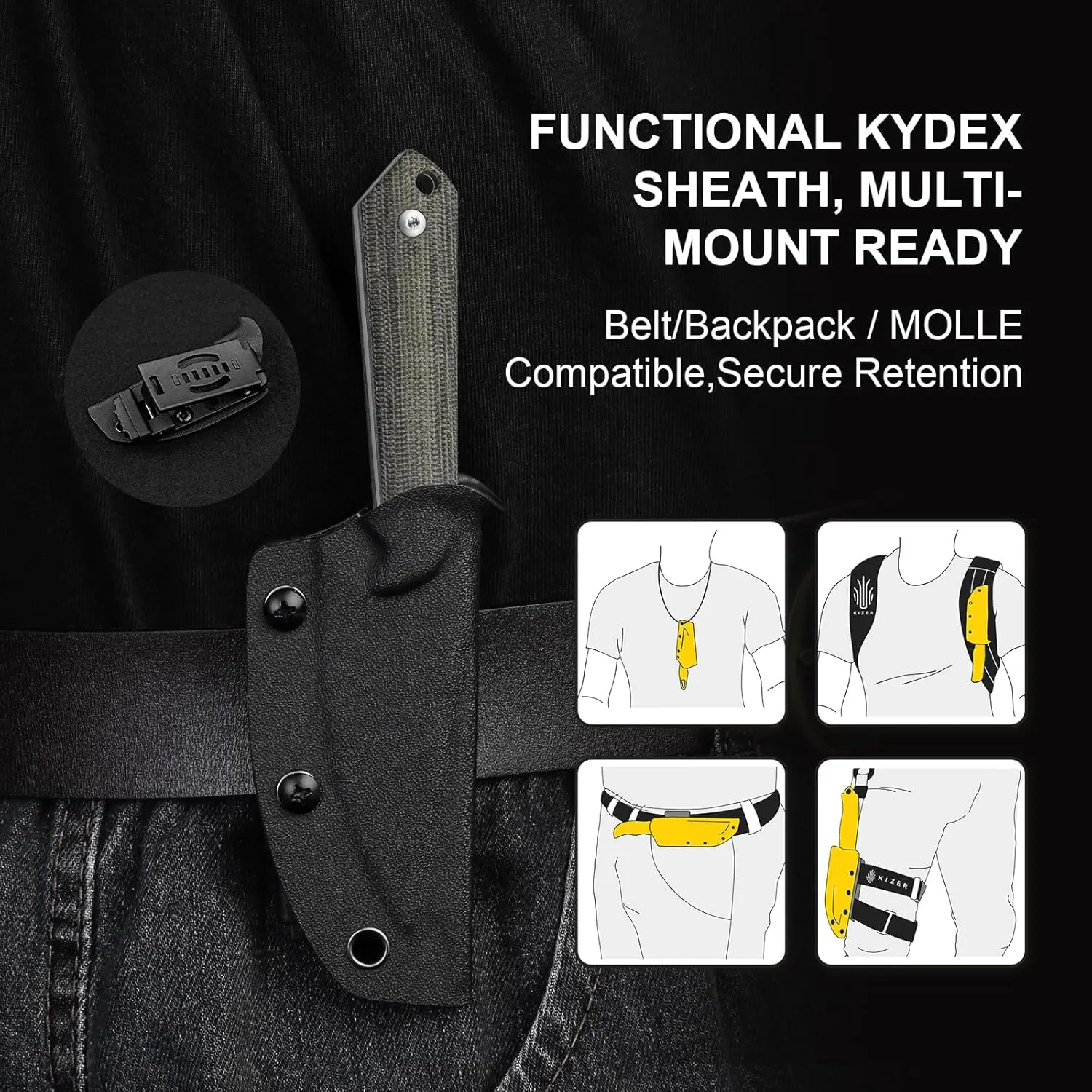 Kizer Mini Harpoon Fixed Blade Knife with Sheath, AEB-L Blade Hunting Knife with Micarta Handle, Camping Fixed Blade Small EDC knives for Hiking, Survival 1040SM2