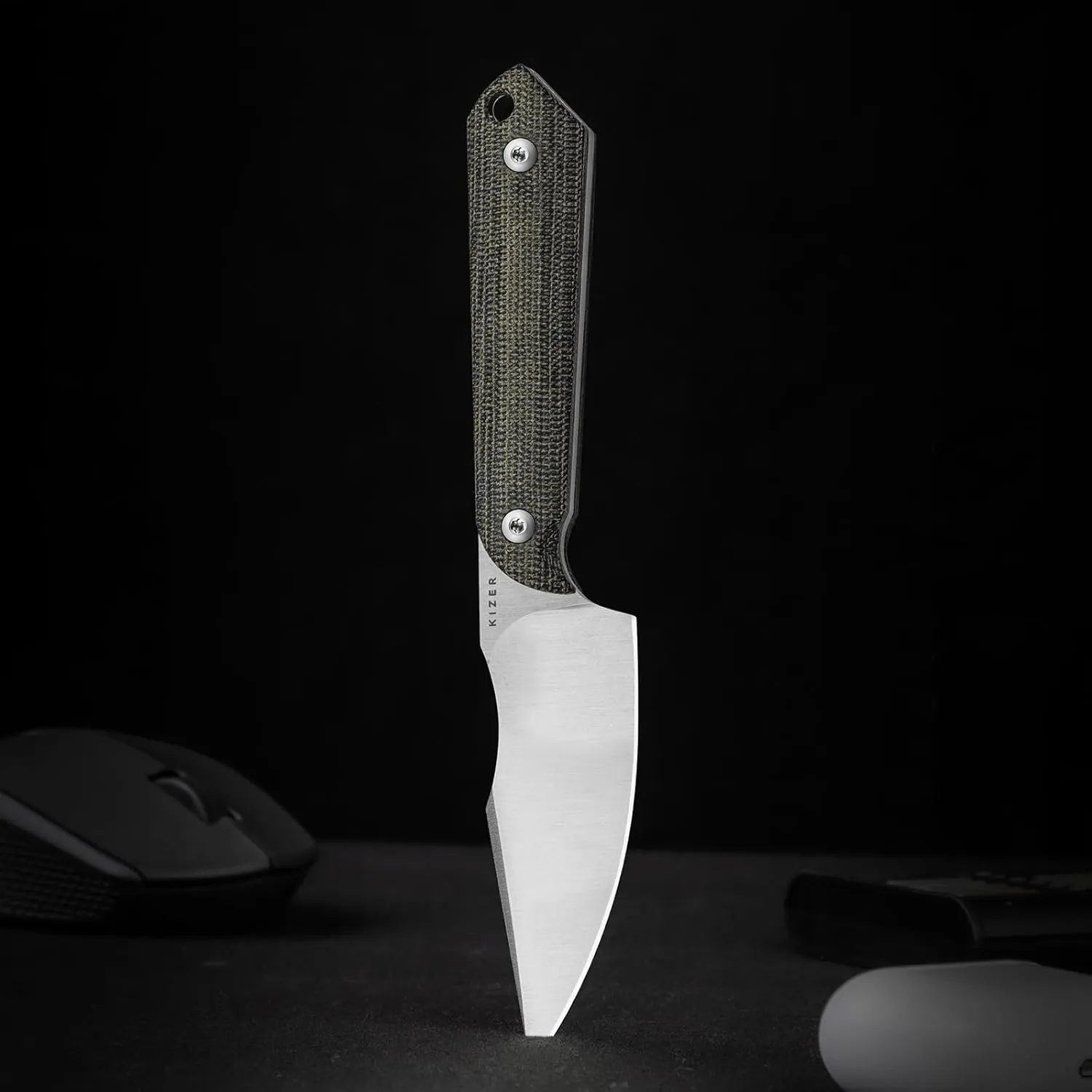 Kizer Mini Harpoon Fixed Blade Knife with Sheath, AEB-L Blade Hunting Knife with Micarta Handle, Camping Fixed Blade Small EDC knives for Hiking, Survival 1040SM2