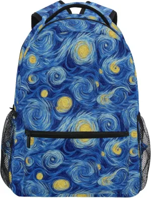 KLL Backpacks for Teacher Nurse Waterproof Carry On Backpacks with Chest Strap for Business Work College Travel Trip Masterpiece Starry Night Oil Painting